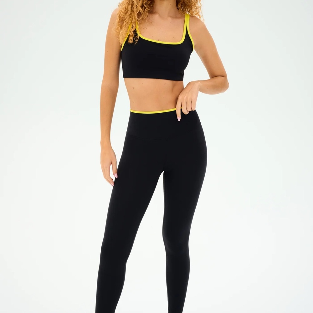 Splits59 Easton Black Leggings with Yellow Stripe